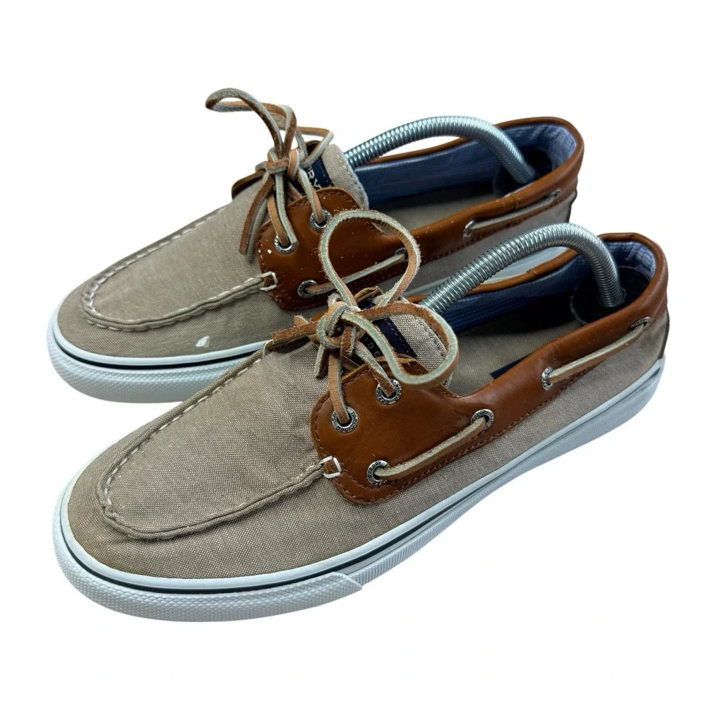 Sperry Top-Sider Bahama STS10642 Canvas Leather Boat Shoes Tan Men's Size 10 M